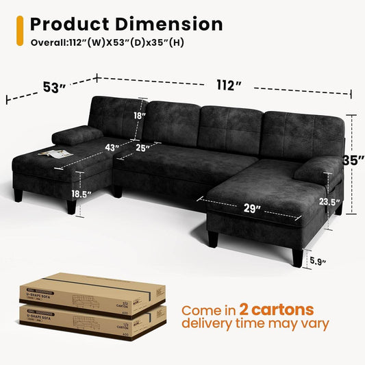 Oversized U Shaped Sectional Sofa with Storage Pockets - Loft&Timber