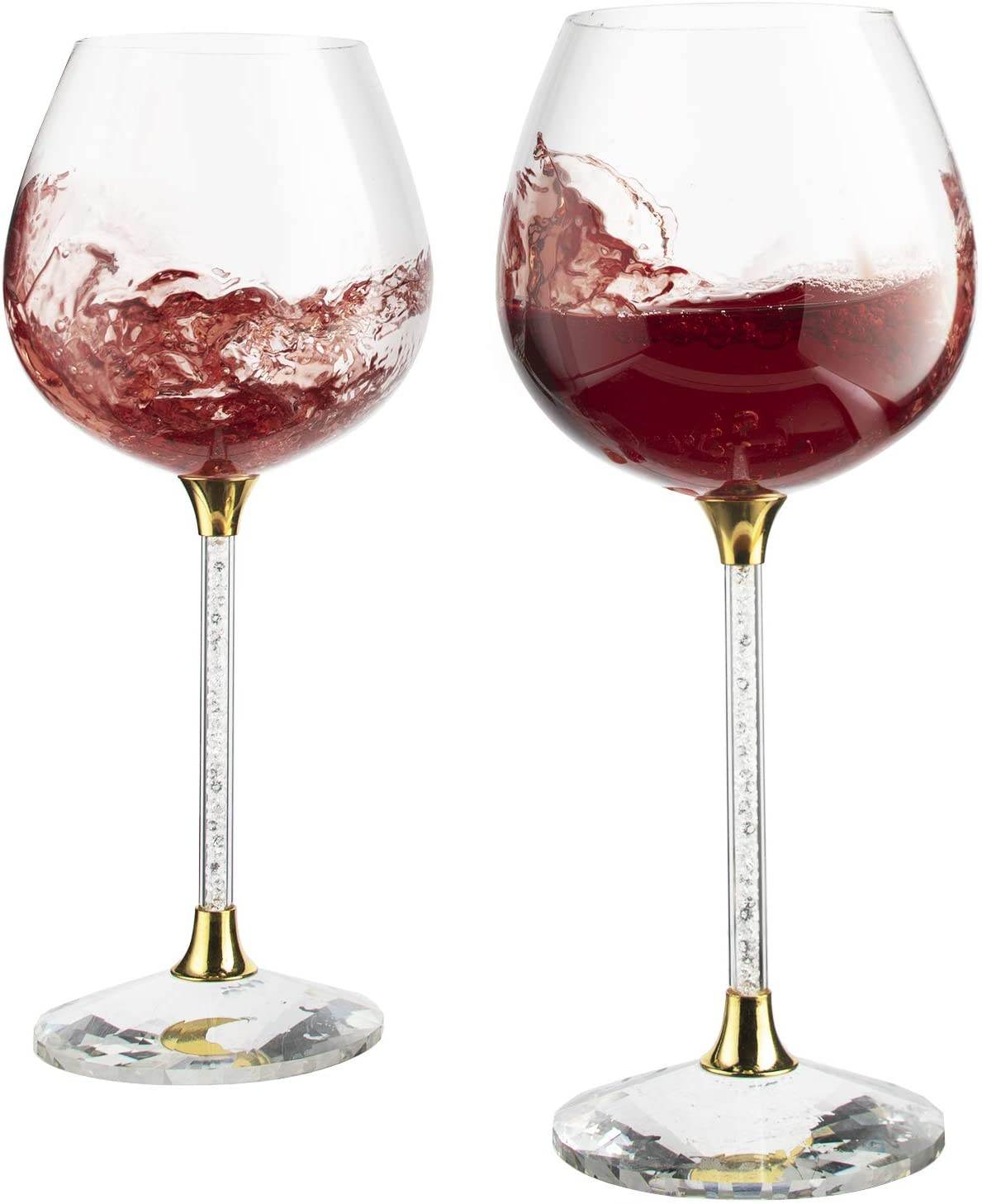 Crystal Wine Glasses Diamond Filled Stem, White and Red Wine, With Laser Cut Diamond Base Large 18 Ounces - Loft&Timber