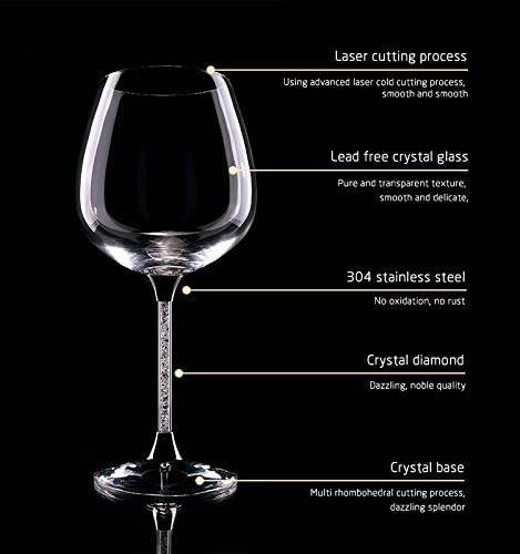 Crystal Wine Glasses Diamond Filled Stem, White and Red Wine, With Laser Cut Diamond Base Large 18 Ounces - Loft&Timber