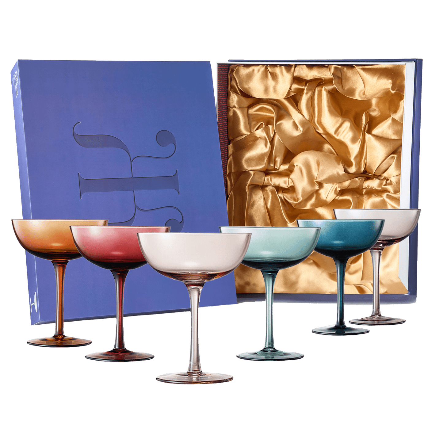 Cocktail & Champagne Coupe Glasses Coupe Cocktail Glasses 7 oz | Set of 6 | Pastel Colored Crystal Cocktail Glassware for Champagne, Martini, Manhattan Goblet Cocktails, Glassware - Luxury Gift Box - Loft&Timber