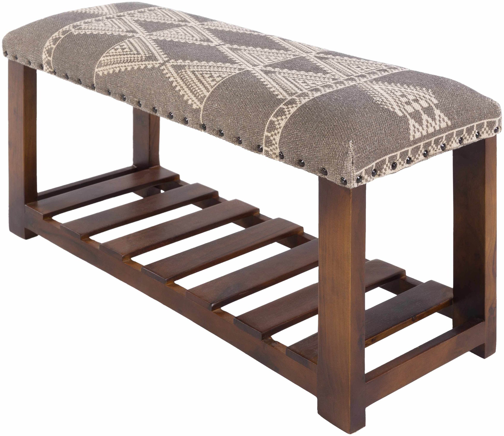 Greymouth Patterned Cushioned Wood Bench - Loft&Timber