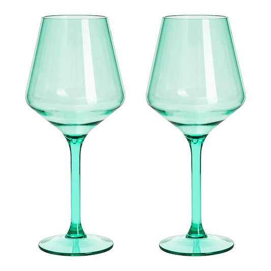 Floating Wine Glasses for Pool - Set of 2-15 OZ Shatterproof Poolside Wine Glasses, Tritan Plastic Reusable Stemware, Beach Outdoor Cocktail, Wine, Champagne, Water Glassware - Spring Summer (Green) - Loft&Timber
