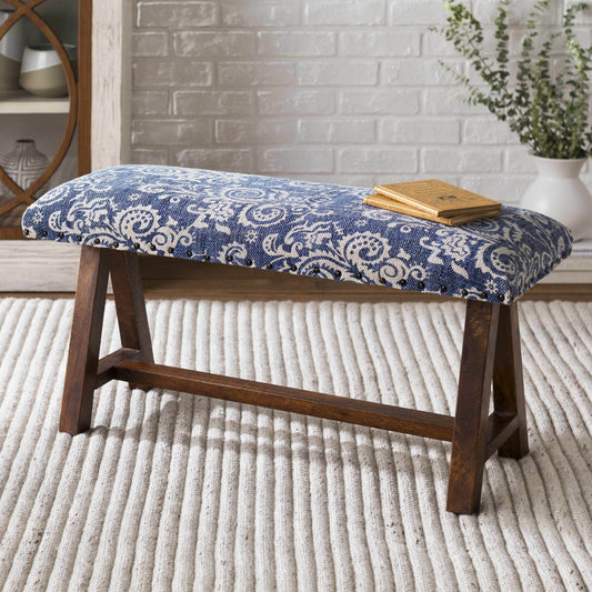 Spearman Blue Floral Wooden Bench - Loft&Timber