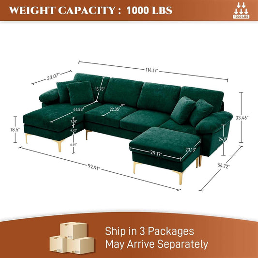 Stylish U Shaped Sectional Sofa Couch with Ottoman - Loft&Timber