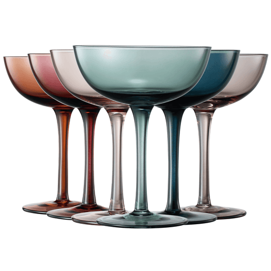 Cocktail & Champagne Coupe Glasses Coupe Cocktail Glasses 7 oz | Set of 6 | Pastel Colored Crystal Cocktail Glassware for Champagne, Martini, Manhattan Goblet Cocktails, Glassware - Luxury Gift Box - Loft&Timber