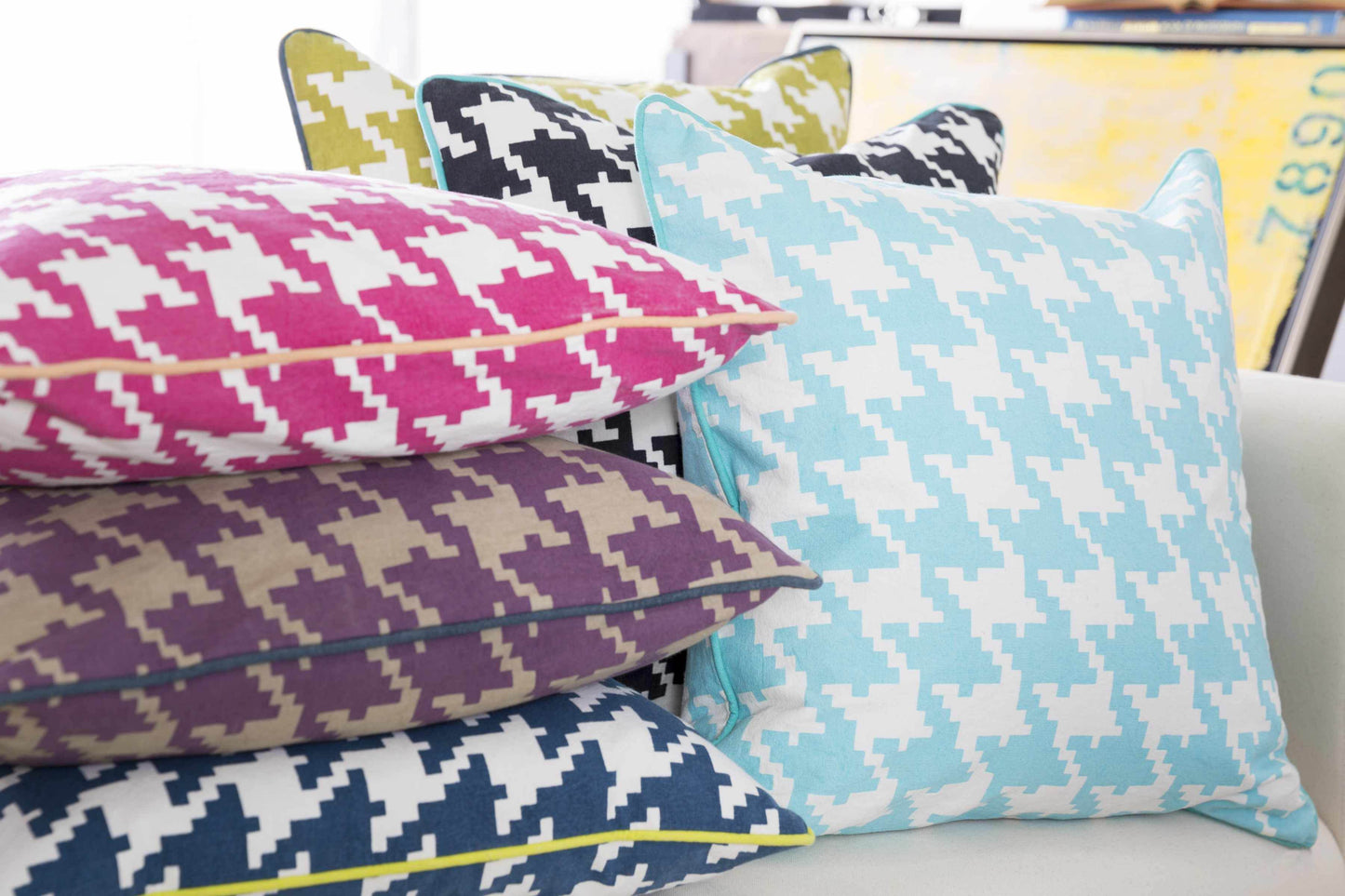 Yaroomba Yellow Houndstooth Throw Pillow - Clearance - Loft&Timber