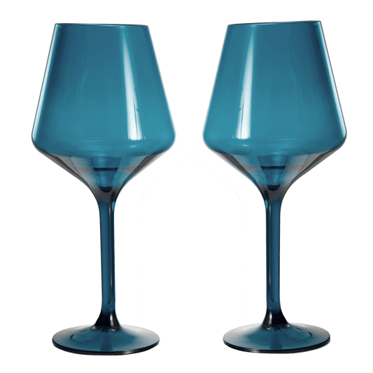 Floating Wine Glasses for Pool - Set of 2-15 OZ Shatterproof Poolside Wine Glasses, Tritan Plastic Reusable, Beach Outdoor Cocktail, Wine, Champagne, Water Glassware Spring Summer (Muted Blue) - Loft&Timber