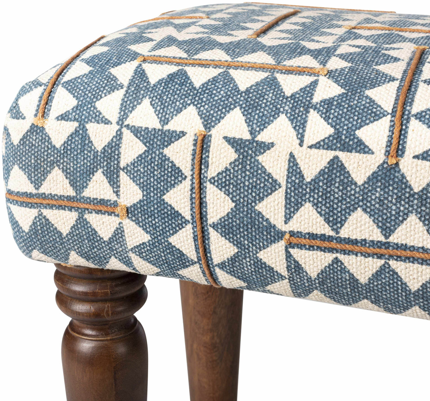 Thallwitz Blue Geometric Upholstered Bench - Loft&Timber