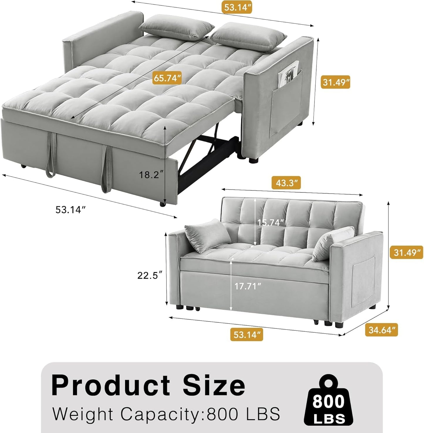 Three In One Convertible Velvet Sleeper Sofa Bed-1