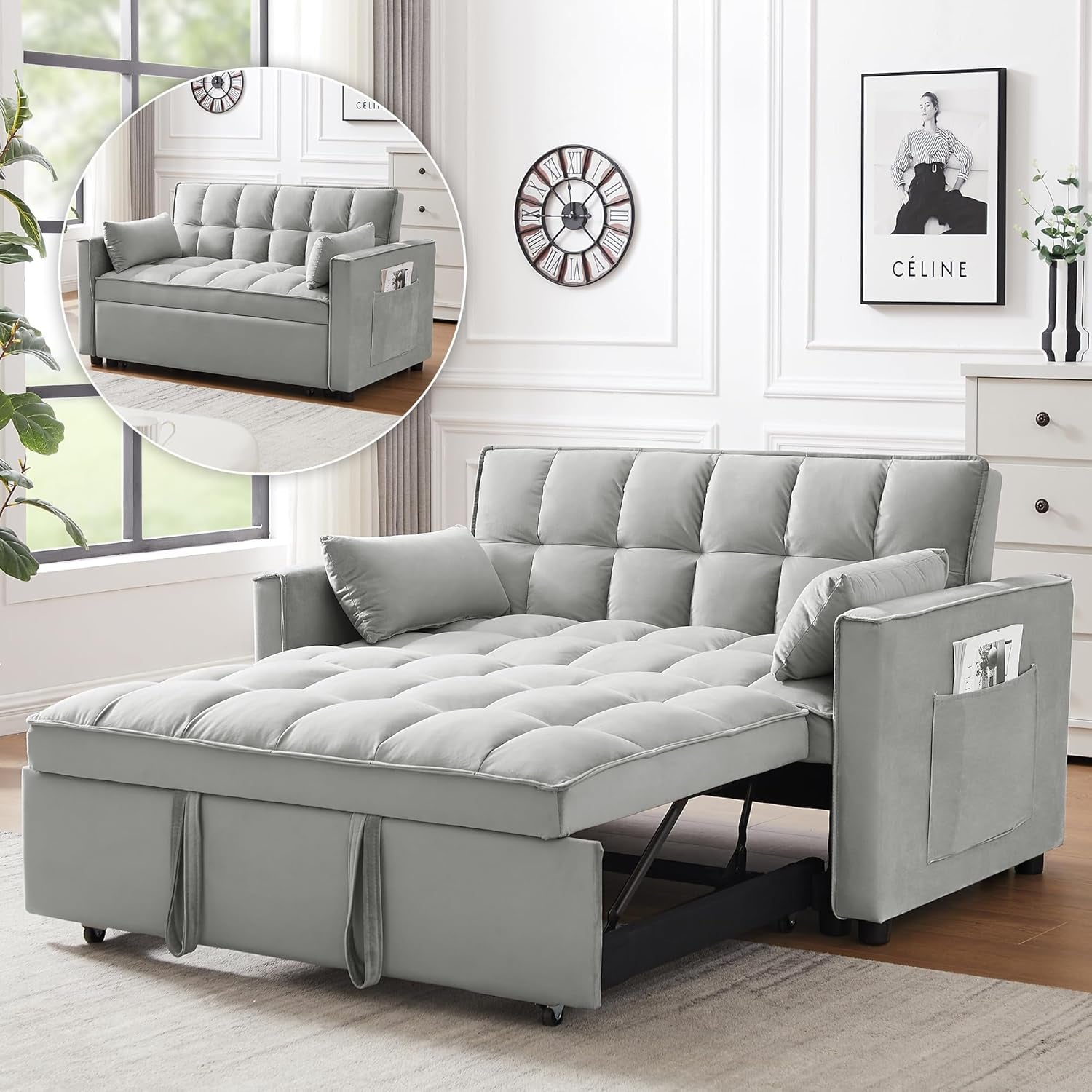 Three In One Convertible Velvet Sleeper Sofa Bed-0