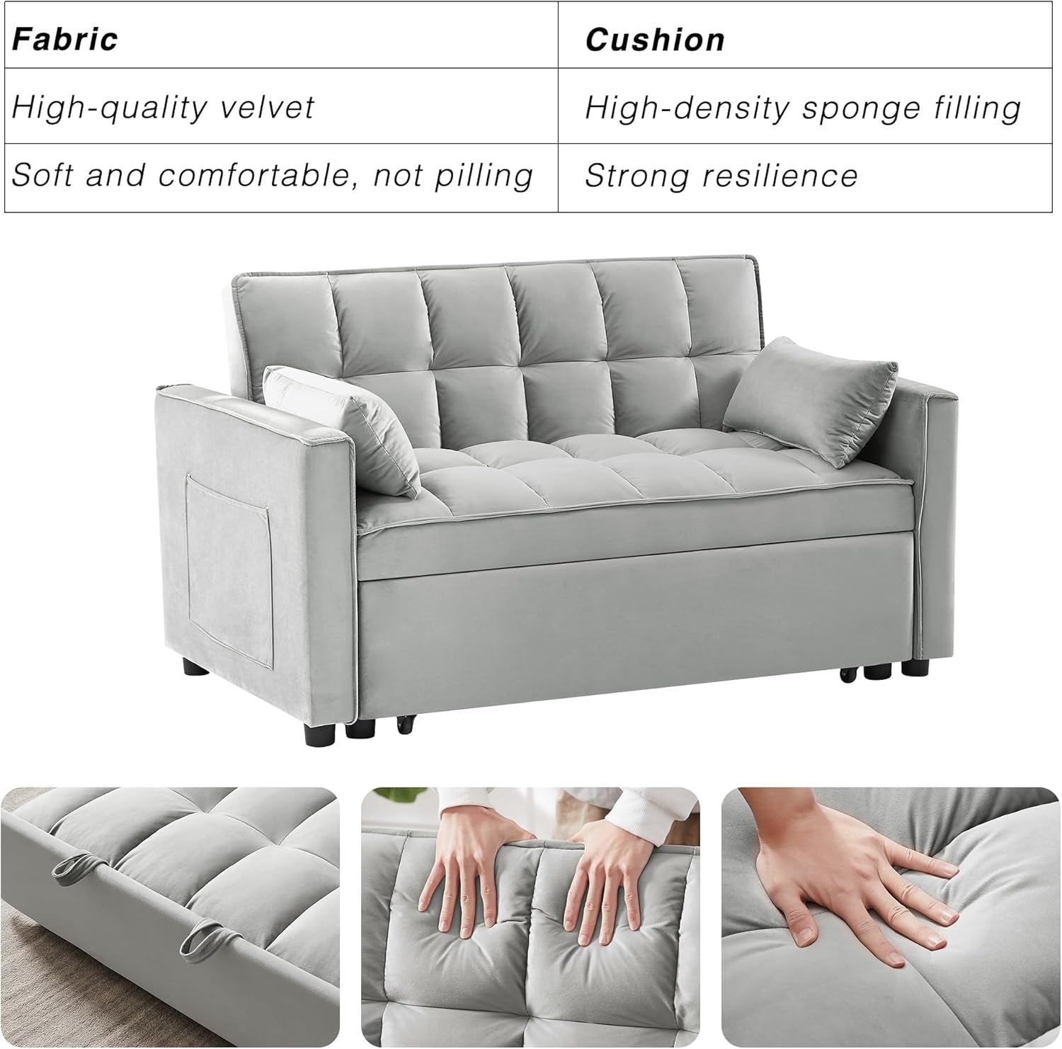 Three In One Convertible Velvet Sleeper Sofa Bed-4