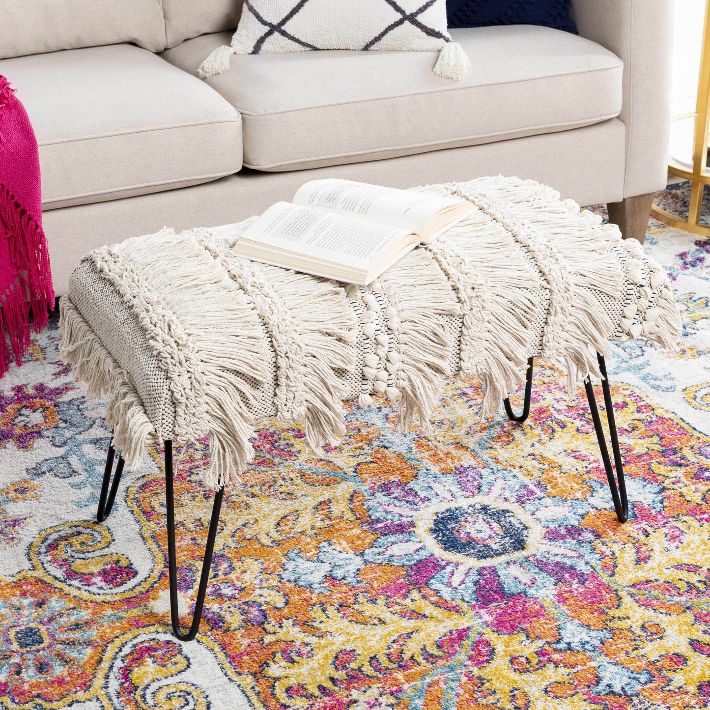 Tugbong Boho Fringe Knit Bench - Loft&Timber