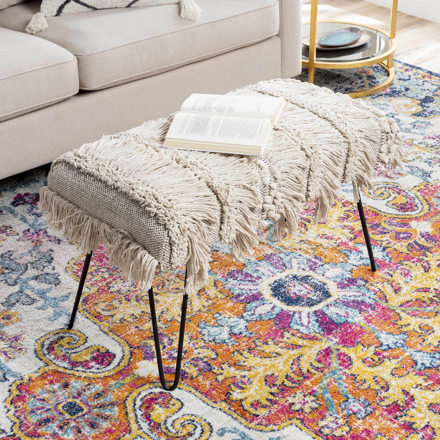 Tugbong Boho Fringe Knit Bench - Loft&Timber