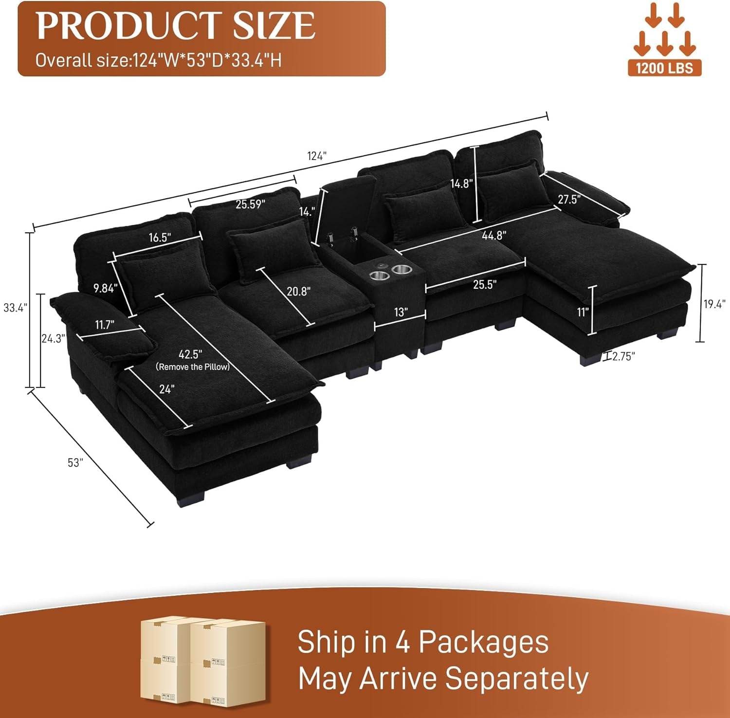 U Shaped Cloud Sectional Sofa - Loft&Timber