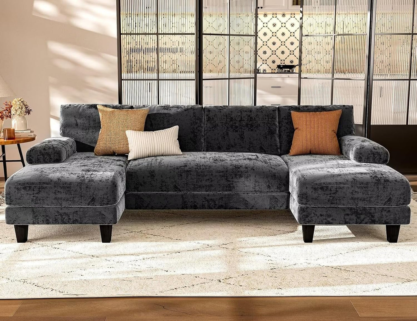 U Shaped Sectional Sofa with Double Chaise Lounge-2