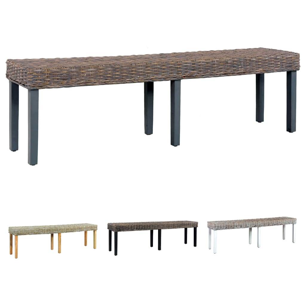 vidaXL Bench Kitchen Dining Bench Natural Kubu Rattan and Solid Mango Wood - Loft&Timber