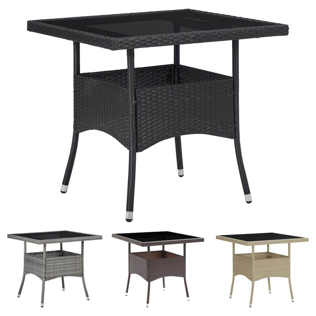 vidaXL Outdoor Dining Table Garden Porch Patio Table with Glass Top PE Rattan - Loft&Timber