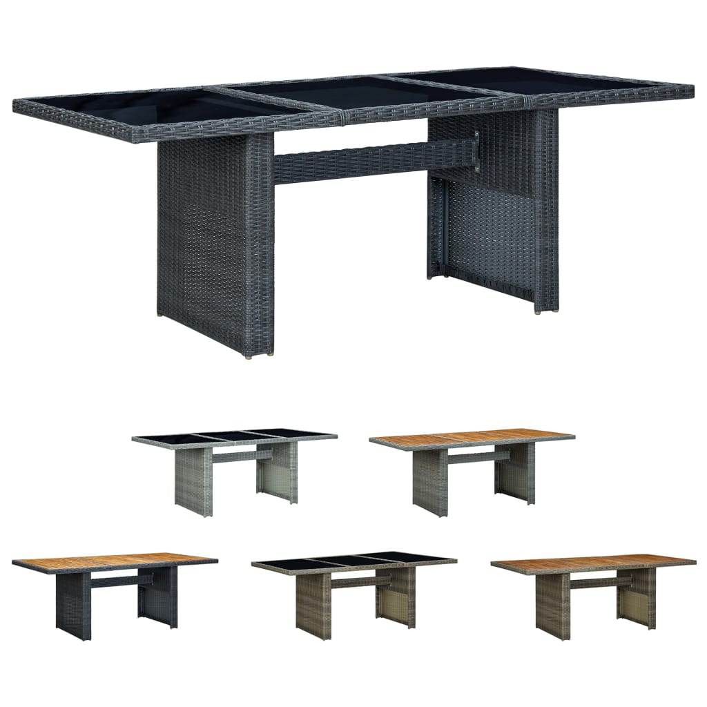 vidaXL Outdoor Dining Table Garden Porch Patio Table with Glass Top PE Rattan - Loft&Timber