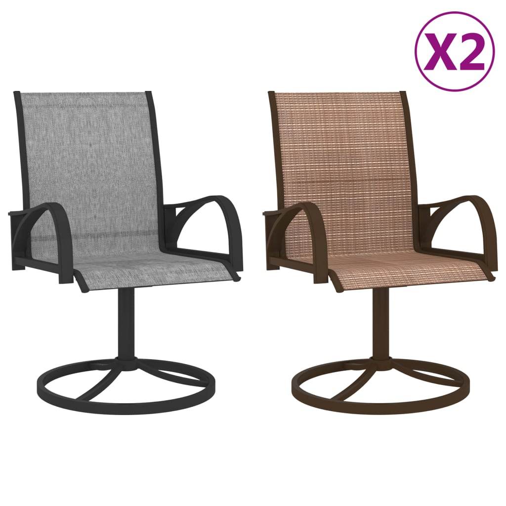 vidaXL 2x Garden Swivel Chairs Textilene and Steel Lounge Seat Gray/Brown - Loft&Timber