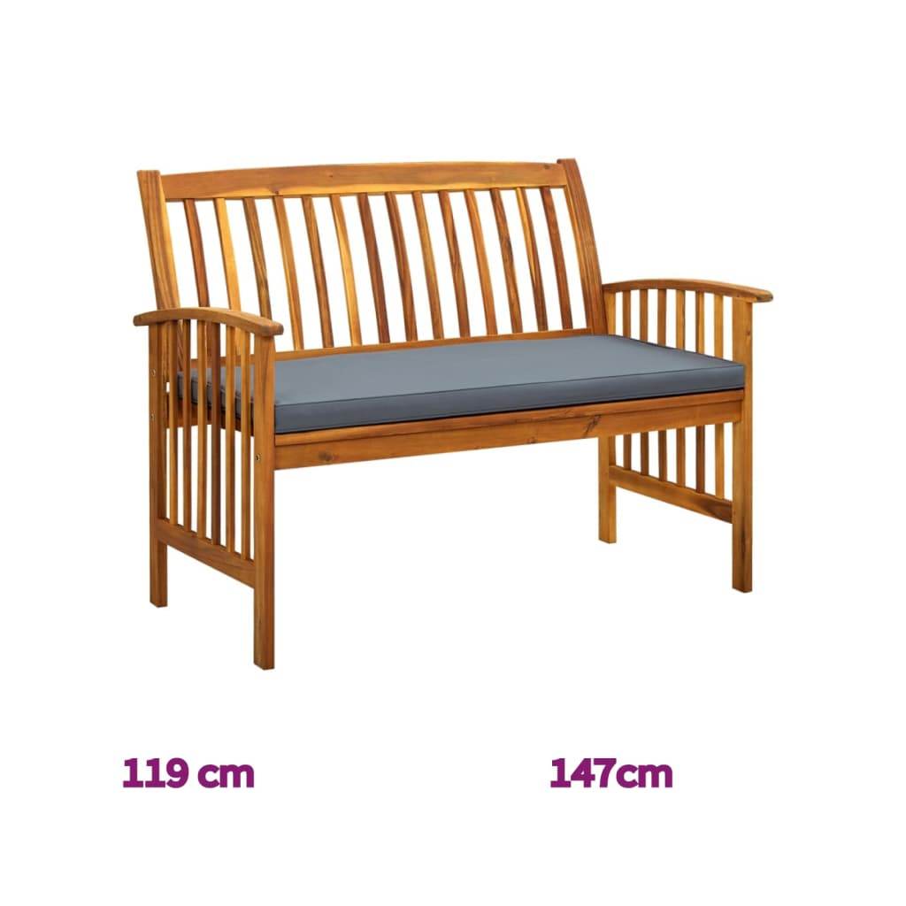 vidaXL Outdoor Patio Bench Garden Park Bench with Cushion Solid Wood Acacia - Loft&Timber