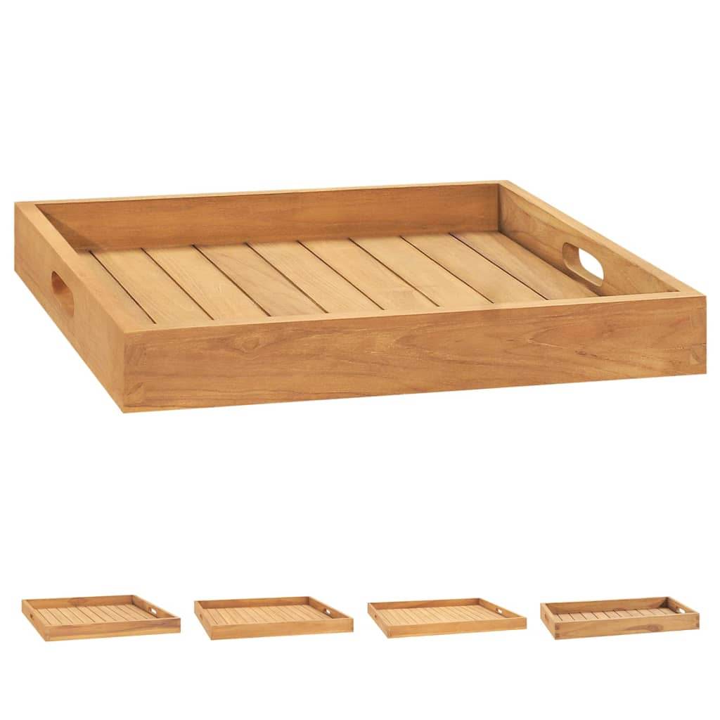 vidaXL Serving Tray Wooden Serving Plate with Raised Edges Solid Wood Teak - Loft&Timber
