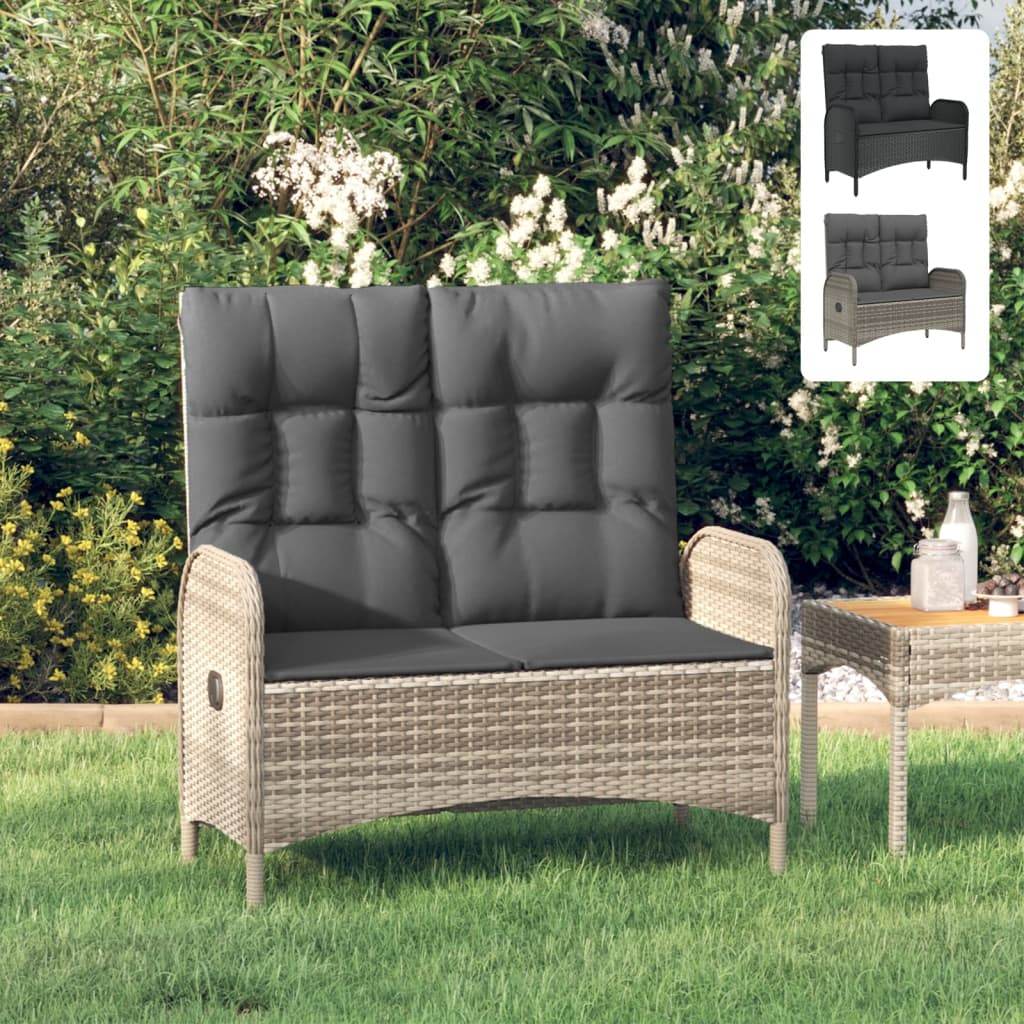 vidaXL Patio Bench Outdoor Reclining Dining Bench with Cushions Poly Rattan - Loft&Timber