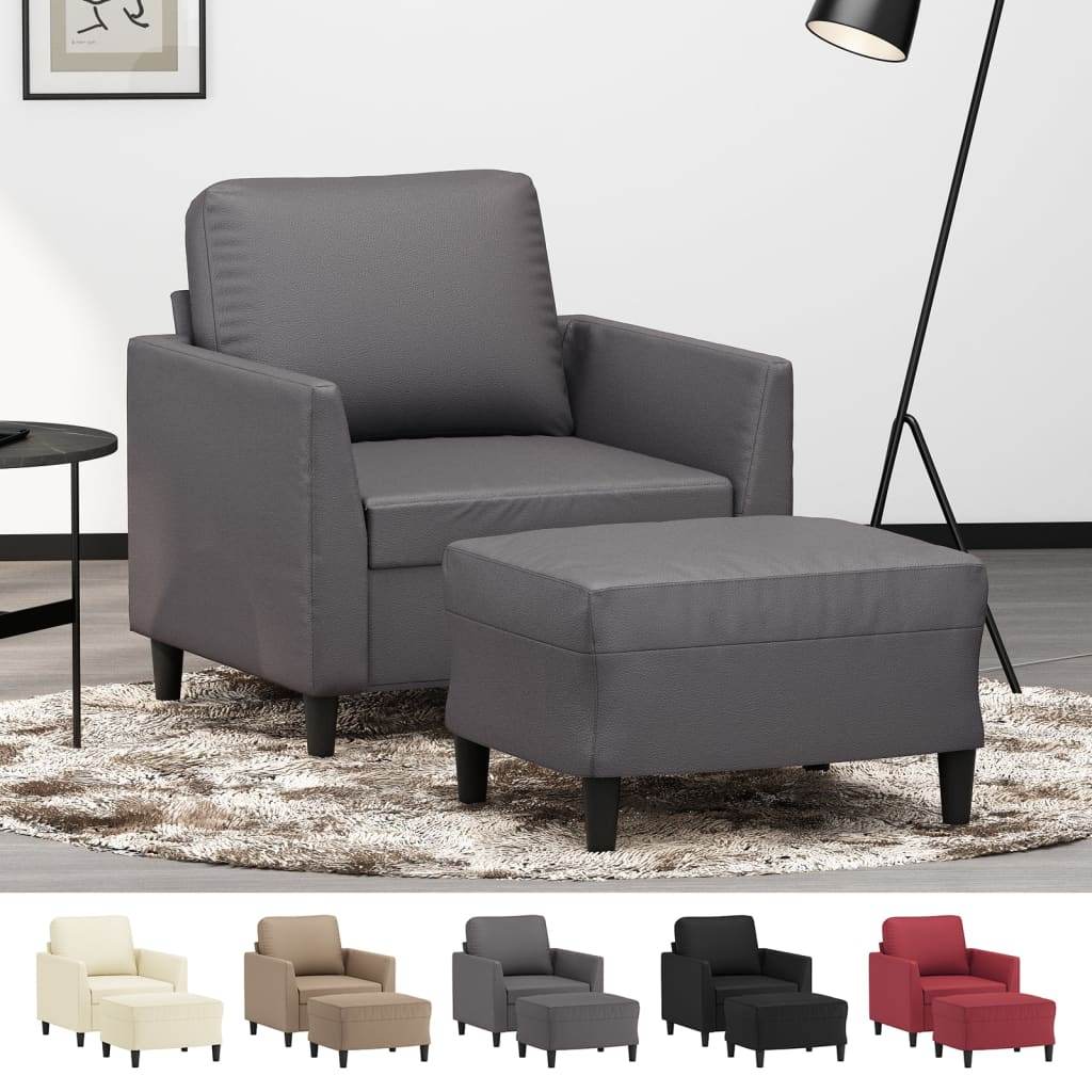 vidaXL Sofa Chair Accent Single Sofa Armchair with Footstool Faux Leather - Loft&Timber