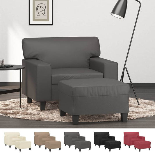vidaXL Sofa Chair Accent Single Sofa Armchair with Footstool Faux Leather - Loft&Timber