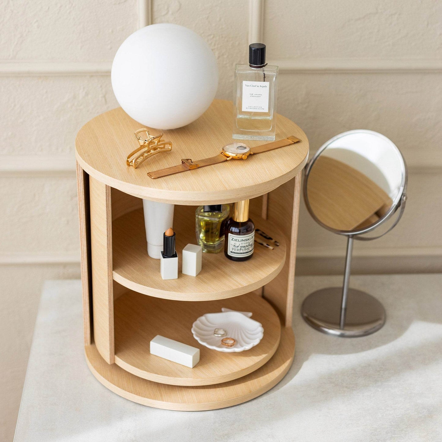 Wooden Makeup Organizer, Round Coffee Table, Nightstand - Loft&Timber