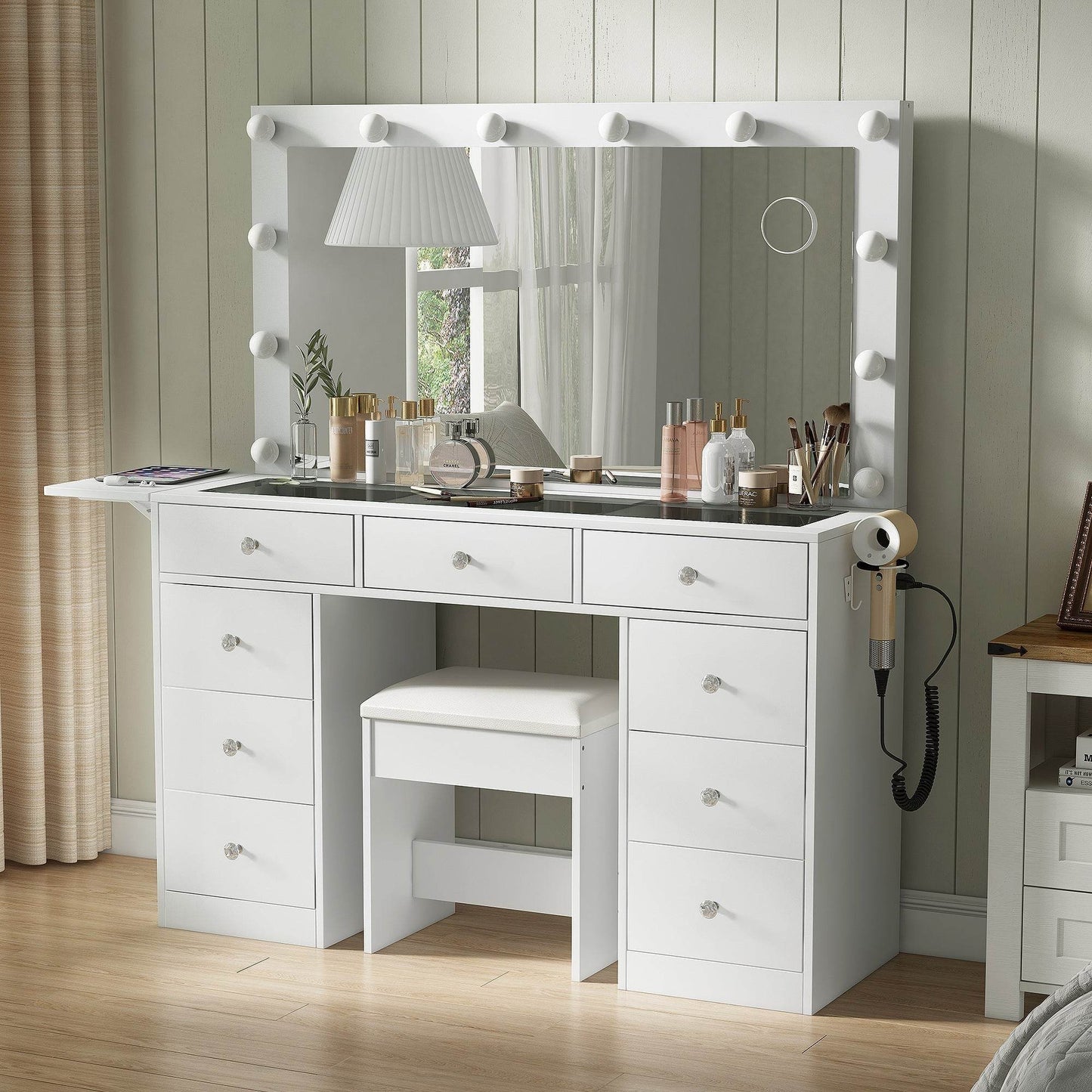 Yanosaku VD007 Bedroom Makeup Vanity desk with LED Mirror, 9 Drawers - Loft&Timber