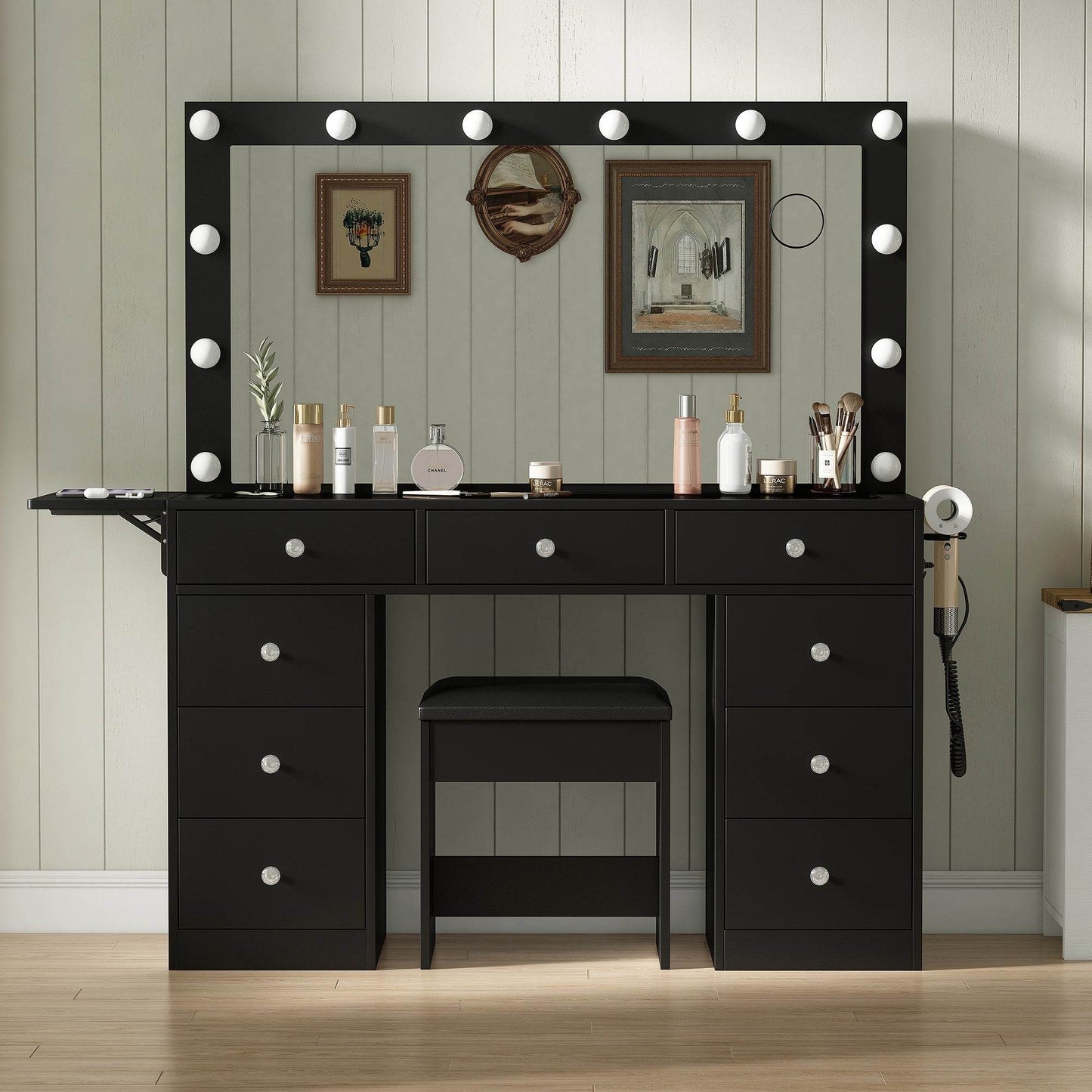 Yanosaku VD007 Bedroom Makeup Vanity desk with LED Mirror, 9 Drawers - Loft&Timber