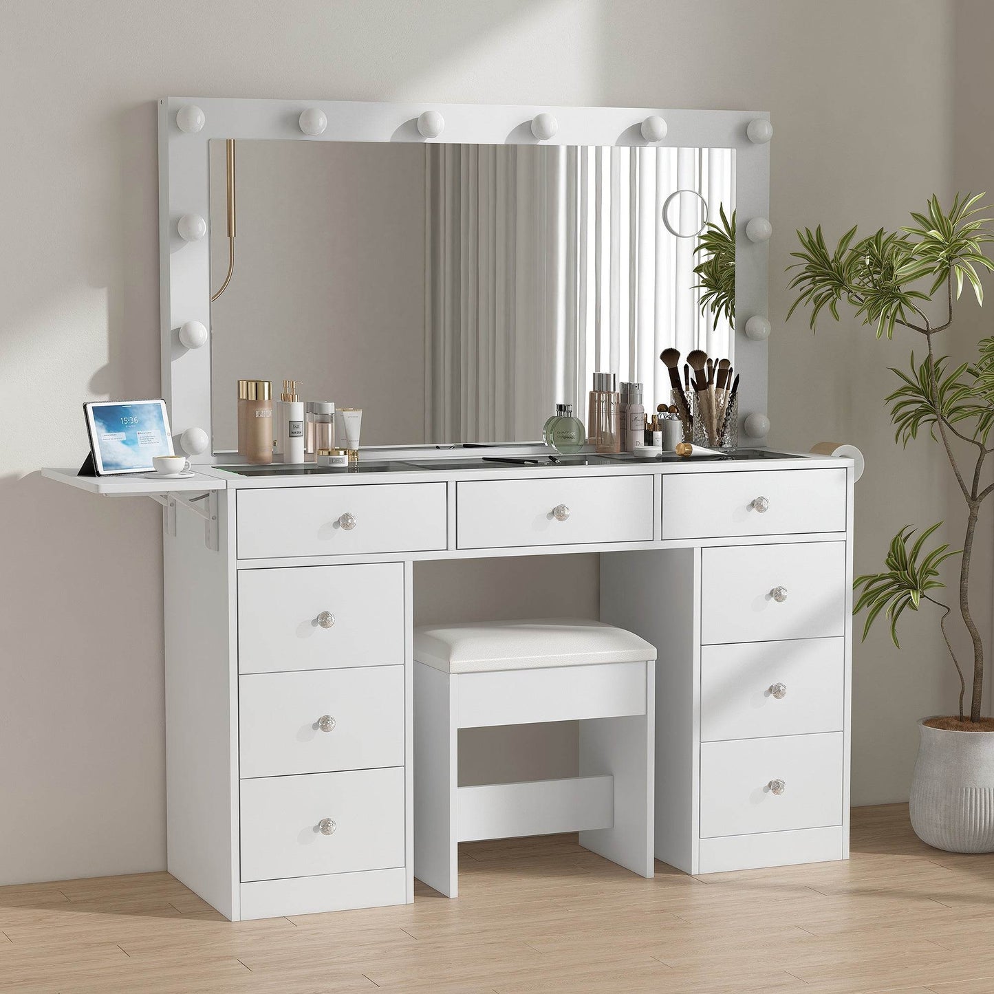 Yanosaku VD007 Bedroom Makeup Vanity desk with LED Mirror, 9 Drawers - Loft&Timber