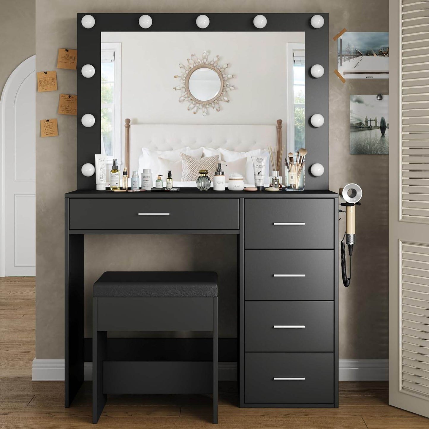 Yanosaku VD001 Bedroom Makeup Vanity desk with LED Mirror, 5 Drawers - Loft&Timber