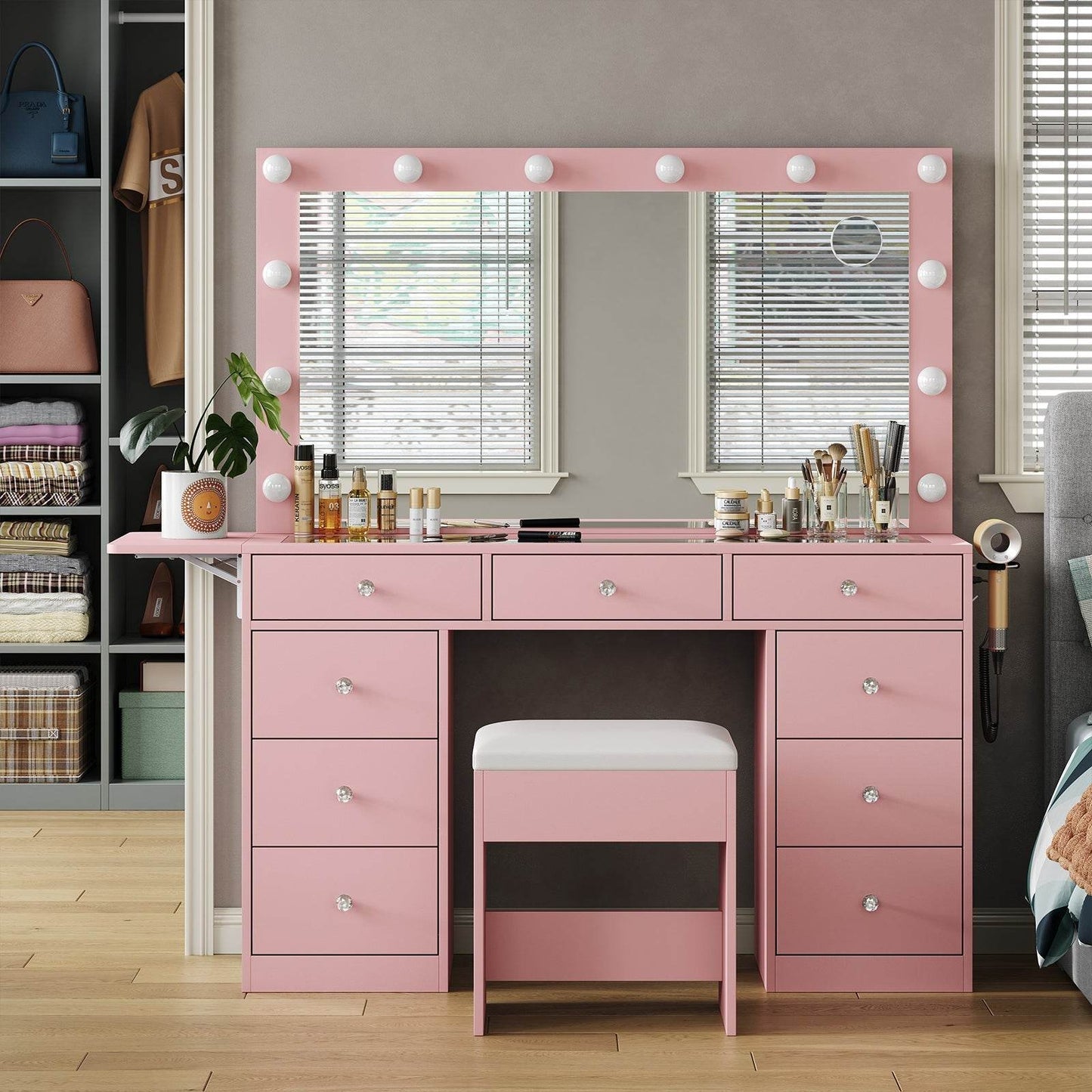 Yanosaku VD007 Bedroom Makeup Vanity desk with LED Mirror, 9 Drawers - Loft&Timber