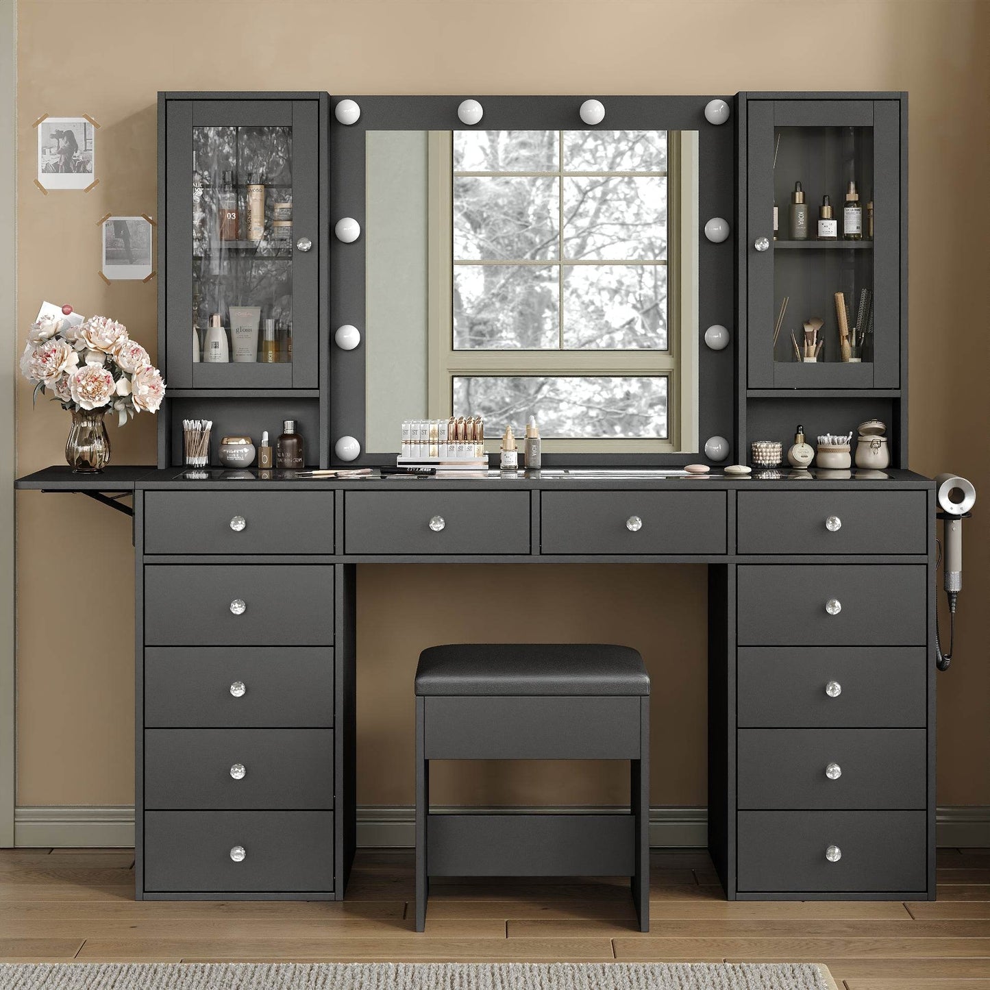 Yanosaku VD012 Bedroom Makeup Vanity desk with LED Mirror, 12 Drawers - Loft&Timber