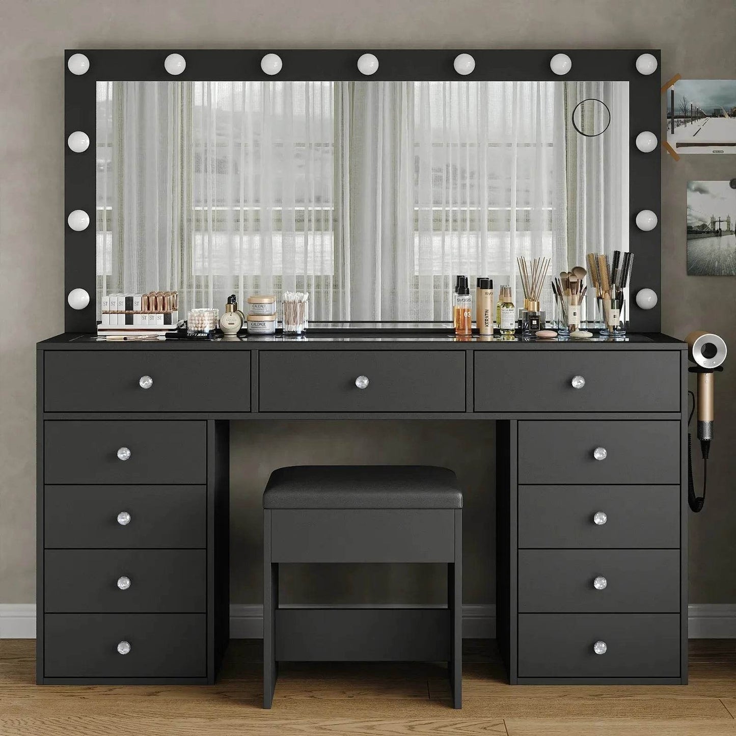 Yanosaku VD015 Bedroom Makeup Vanity desk with LED Mirror, 11 Drawers - Loft&Timber
