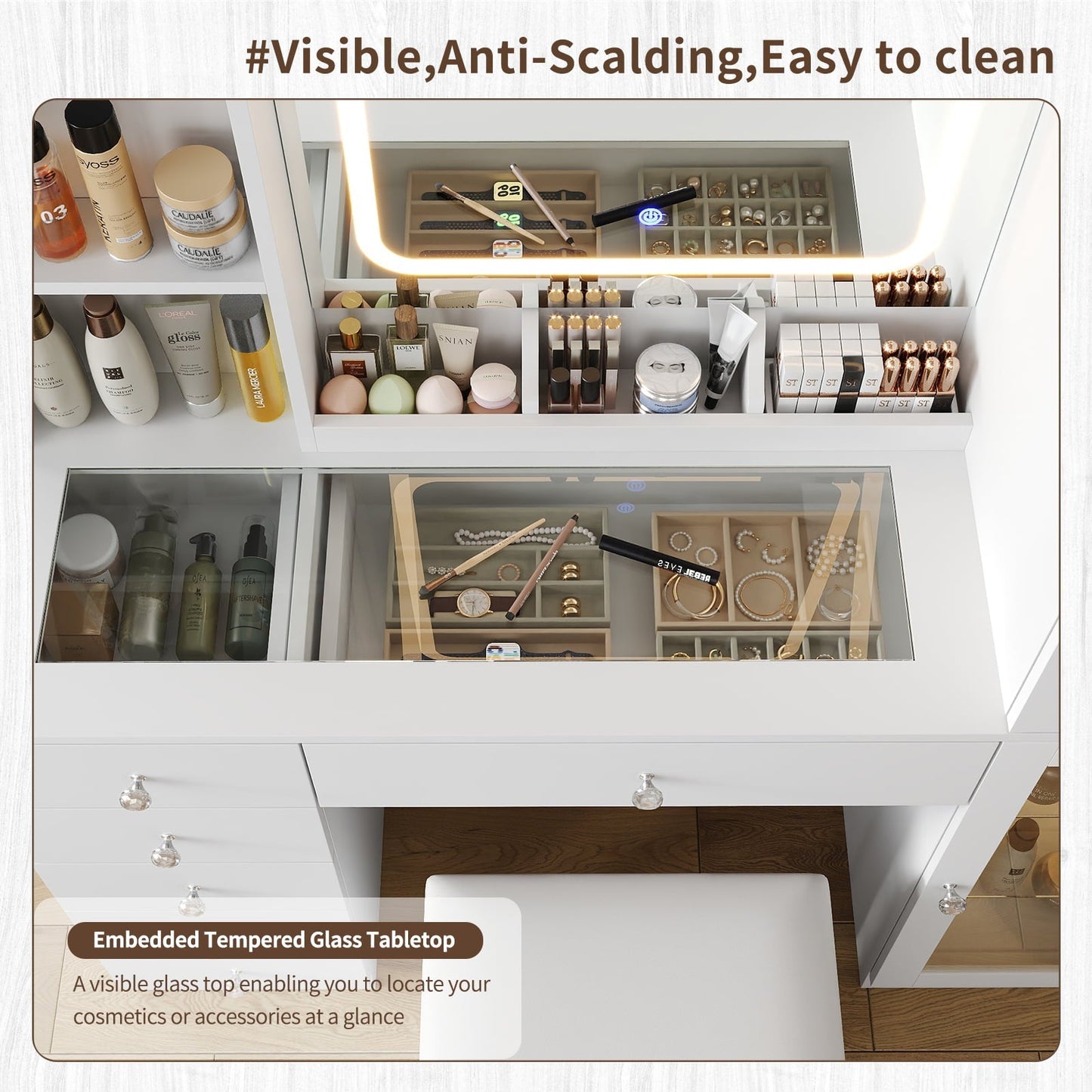 Yanosaku VD036 Bedroom Makeup Vanity desk with mirror, 6 Drawers-4