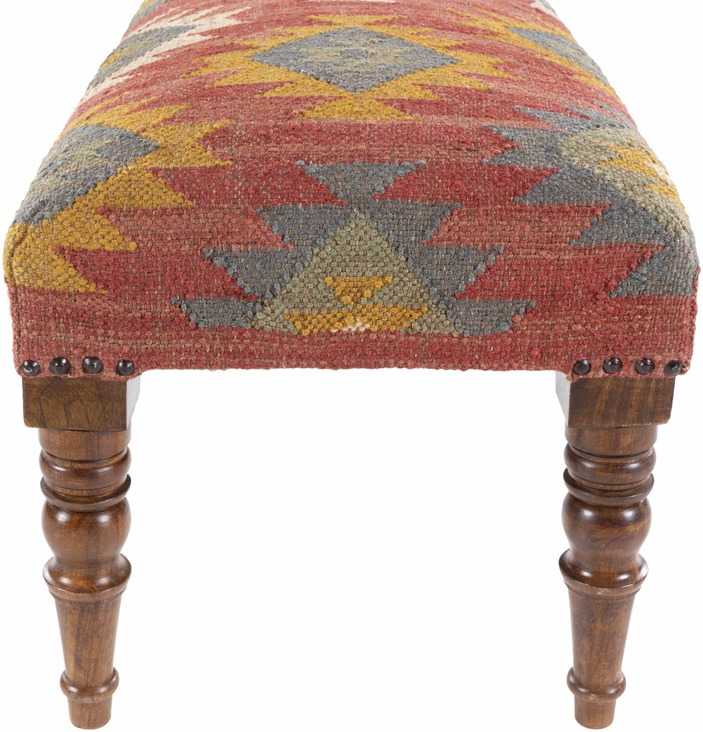 Yunak Rustic Geometric Tapestry Bench - Loft&Timber