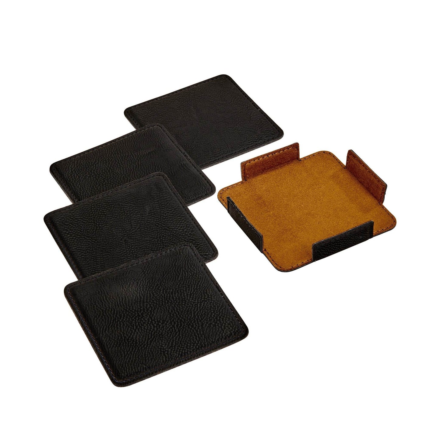 Set Of 4 Leatherette Coasters - Black - Loft&Timber