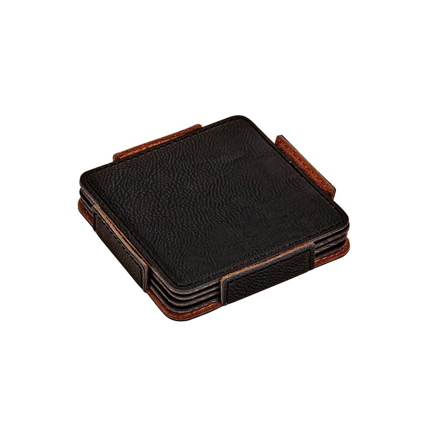 Set Of 4 Leatherette Coasters - Black - Loft&Timber