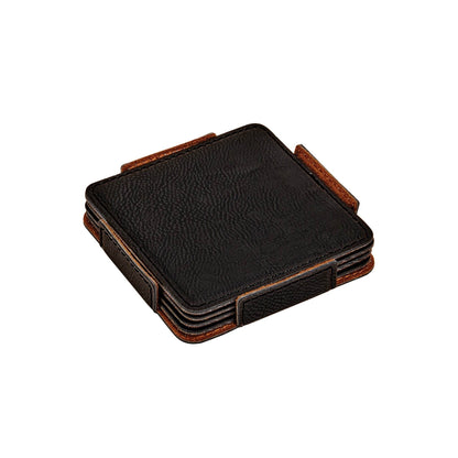 Set Of 4 Leatherette Coasters - Black - Loft&Timber