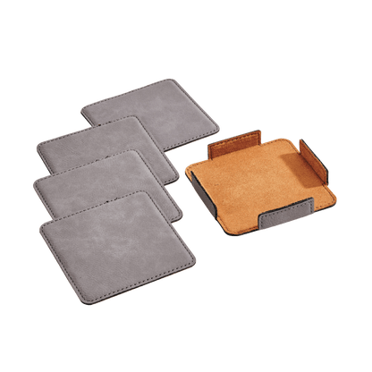 Set Of 4 Leatherette Coasters - Grey - Loft&Timber