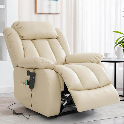 Dual Motor Large Power Lift Recliner Chair Recliners for Elderly, Infinite Position Recliner Chair with Heat and Massage, Breathable Leather(Beige) - Loft&Timber
