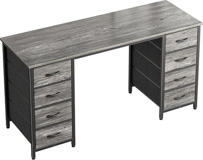 47 Inch Computer Desk with 8 Drawers, Office Desk Work Desk for Home Office, Study, Gaming Desk with Fabric Drawers, Large Storage, Grey-0