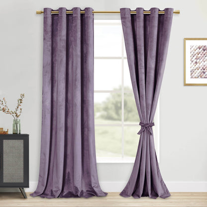 DWCN Velvet Blackout Curtains with Tiebacks, Set of 2 Panels - Loft&Timber