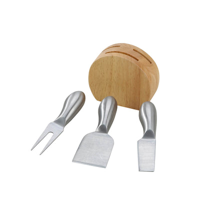 Wood Block with 3 Stainless Steel Cheese Utensils - Loft&Timber