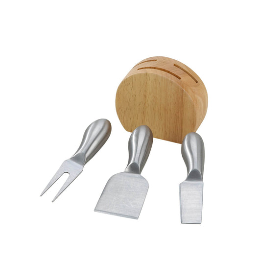 Wood Block with 3 Stainless Steel Cheese Utensils - Loft&Timber