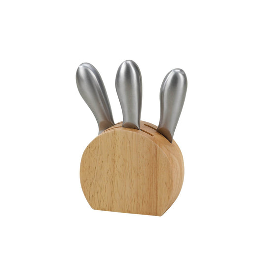 Wood Block with 3 Stainless Steel Cheese Utensils - Loft&Timber