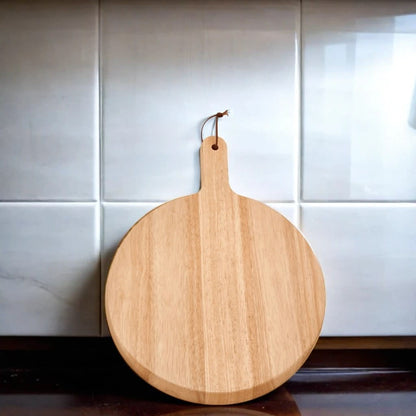 Rubberwood Pizza Board with Handle - 13.5" Diameter - Loft&Timber