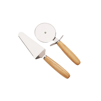 14" Wooden Pizza Board with Precision Cutting Wheel & Server - Loft&Timber